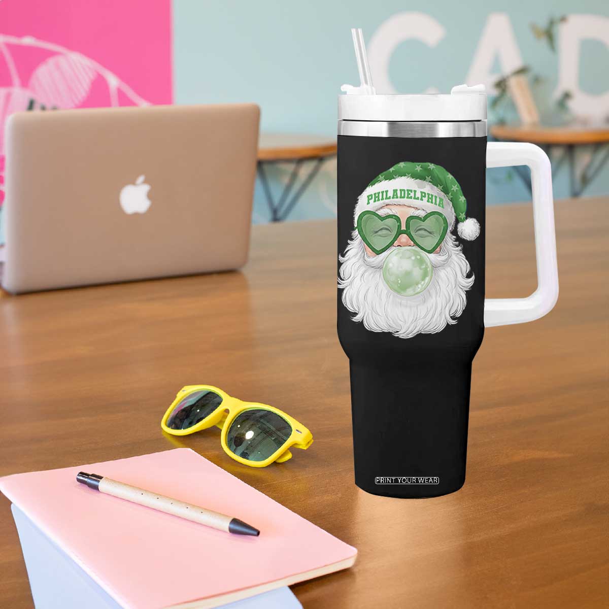 Christmas PFE Tumbler With Handle Vintage Retro Santa Bubble Gum Game Day TS10 Print Your Wear
