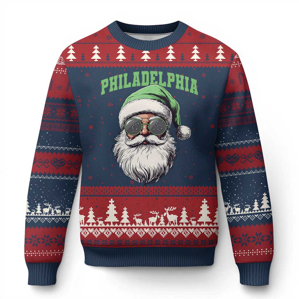 Christmas PFE Ugly Christmas Sweater Vintage Santa Claus Face Game Day TS10 Navy Red Print Your Wear