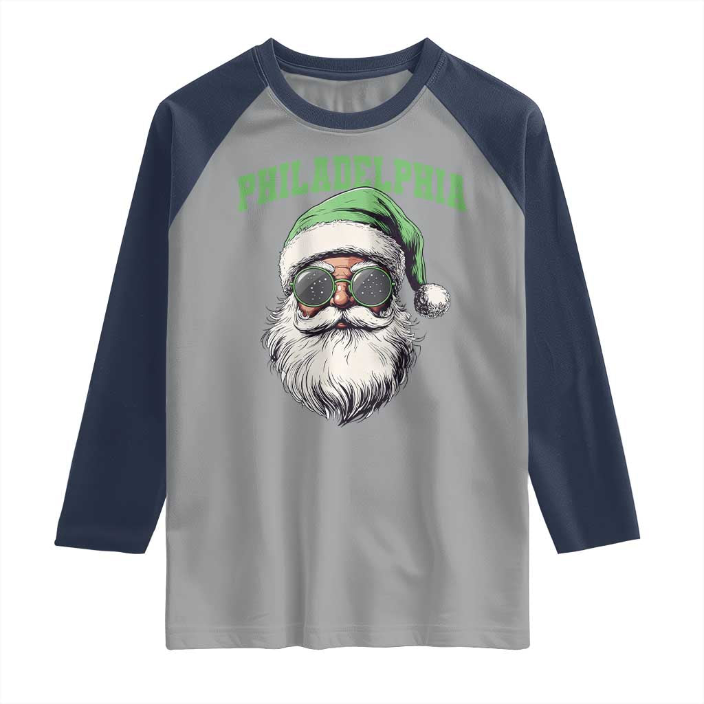 Christmas PFE Raglan Shirt Vintage Santa Claus Face Game Day TS10 Sport Gray Navy Print Your Wear