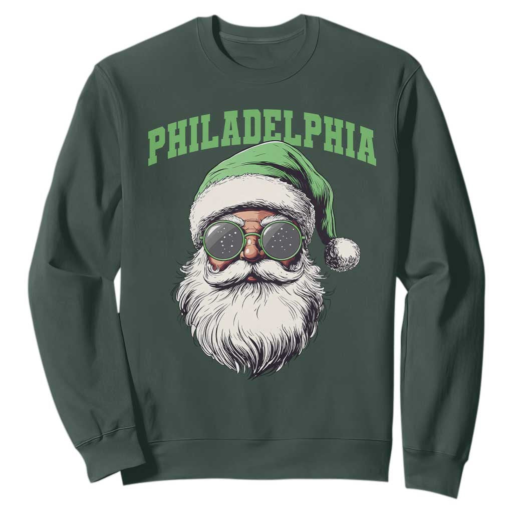 Christmas Philadelphia Fan Sweatshirt Vintage Santa Claus Face Game Day TS10 Dark Forest Green Print Your Wear