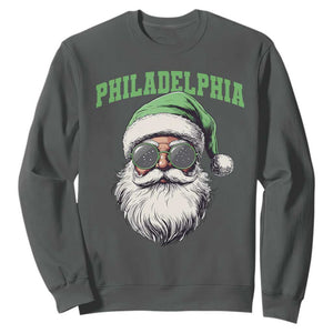 Christmas Philadelphia Fan Sweatshirt Vintage Santa Claus Face Game Day TS10 Dark Heather Print Your Wear