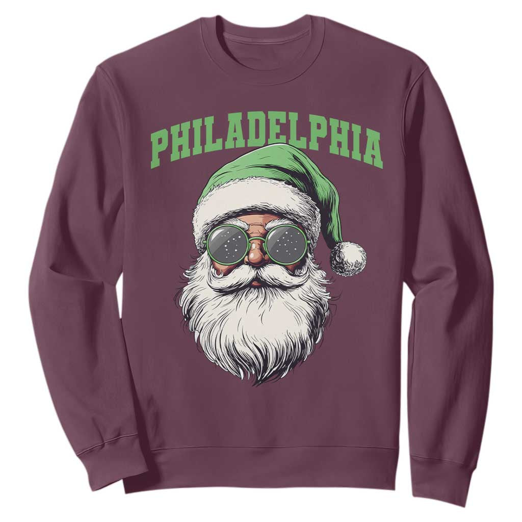 Christmas Philadelphia Fan Sweatshirt Vintage Santa Claus Face Game Day TS10 Maroon Print Your Wear