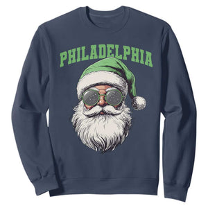 Christmas Philadelphia Fan Sweatshirt Vintage Santa Claus Face Game Day TS10 Navy Print Your Wear