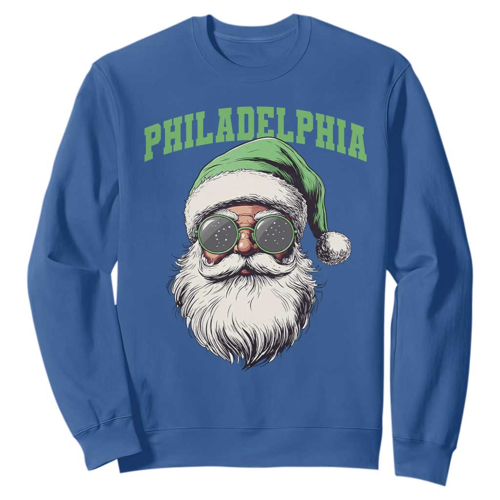 Christmas Philadelphia Fan Sweatshirt Vintage Santa Claus Face Game Day TS10 Royal Blue Print Your Wear
