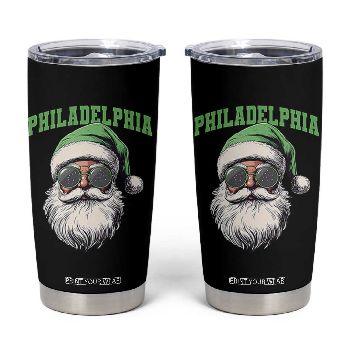 Christmas Philadelphia Fan Tumbler Cup Vintage Santa Claus Face Game Day TS10 Black Print Your Wear