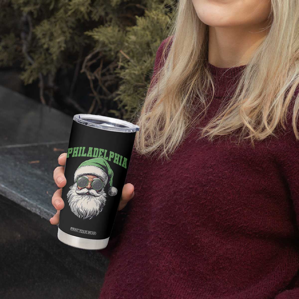 Christmas Philadelphia Fan Tumbler Cup Vintage Santa Claus Face Game Day TS10 Print Your Wear