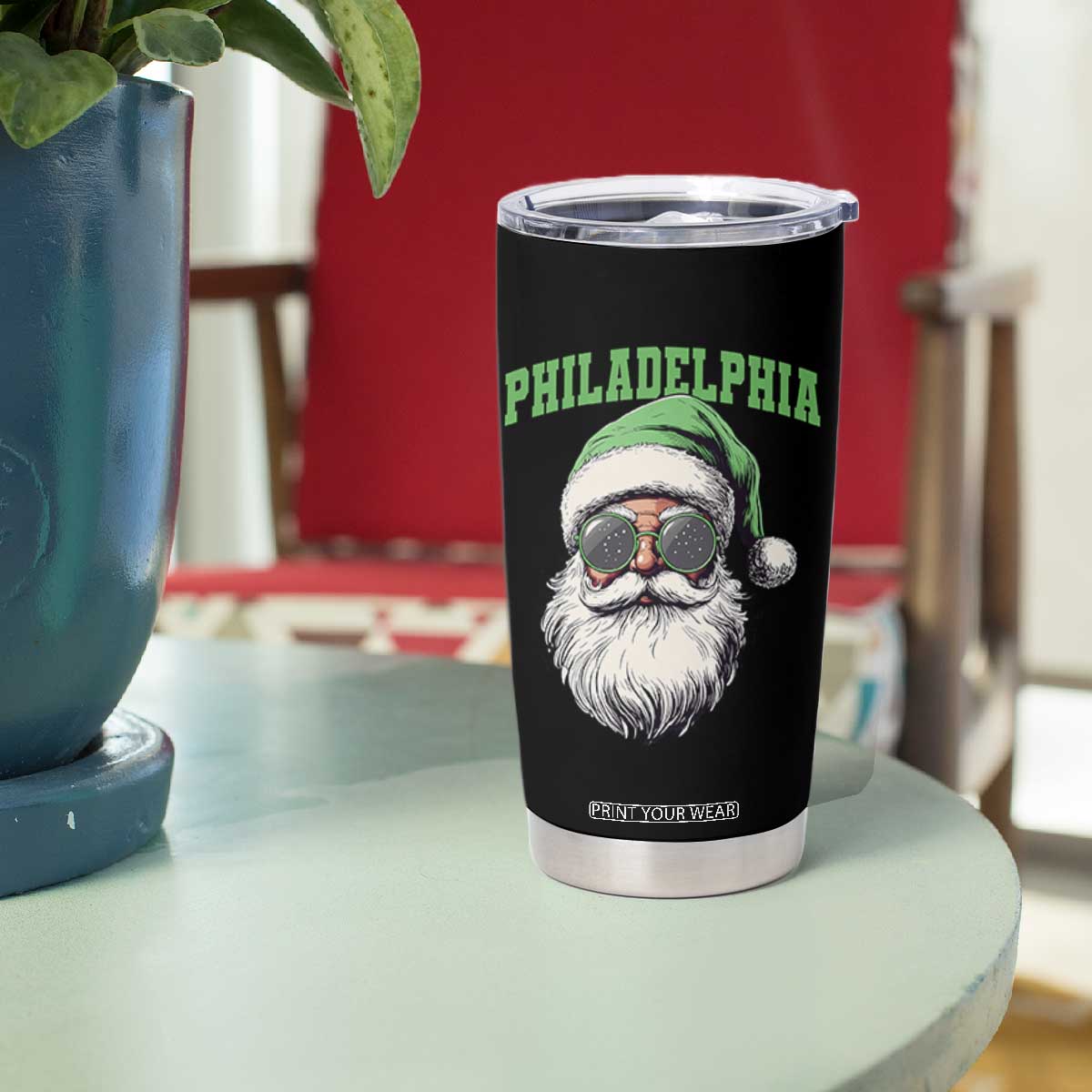Christmas Philadelphia Fan Tumbler Cup Vintage Santa Claus Face Game Day TS10 Print Your Wear