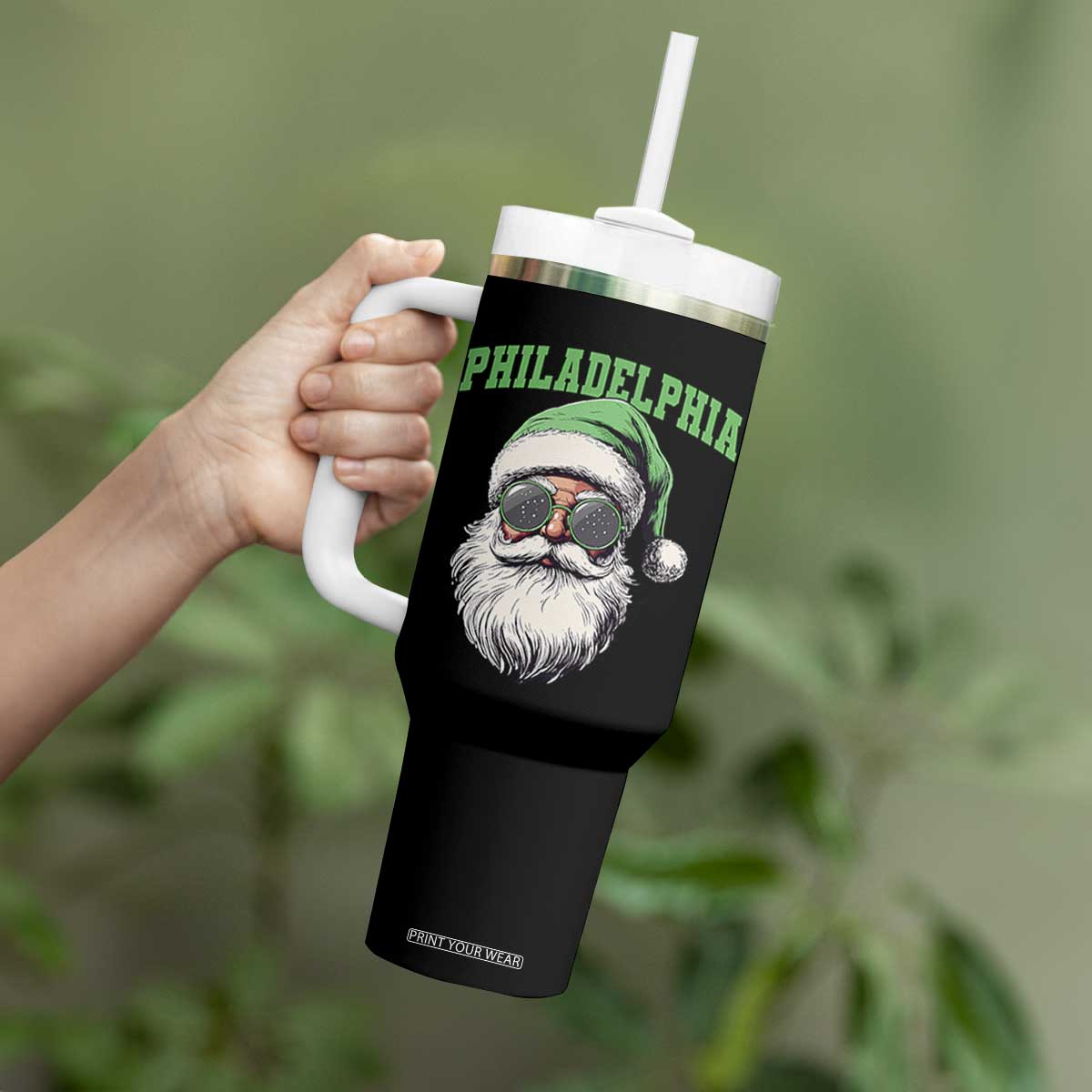 Christmas PFE Tumbler With Handle Vintage Santa Claus Face Game Day TS10 Print Your Wear