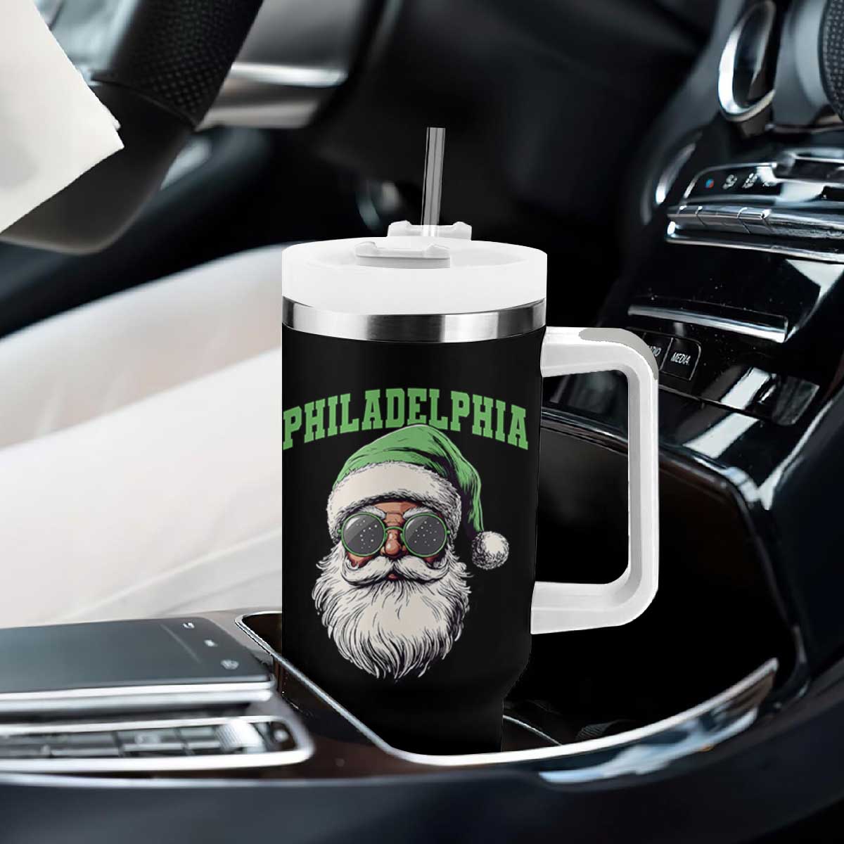 Christmas PFE Tumbler With Handle Vintage Santa Claus Face Game Day TS10 Print Your Wear