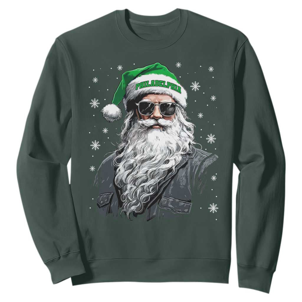 Vintage Philadelphia Football Christmas Sweatshirt Retro Santa Game Day TS10 Dark Forest Green Print Your Wear