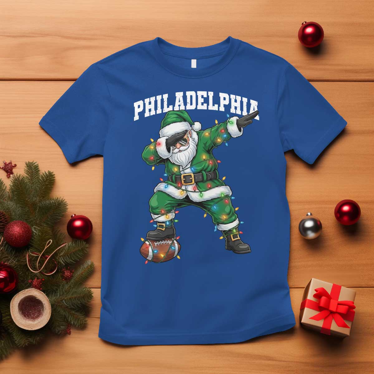 Christmas PFE T Shirt Funny Dabbing Santa Football Lovers Game Day TS10 Royal Blue Print Your Wear