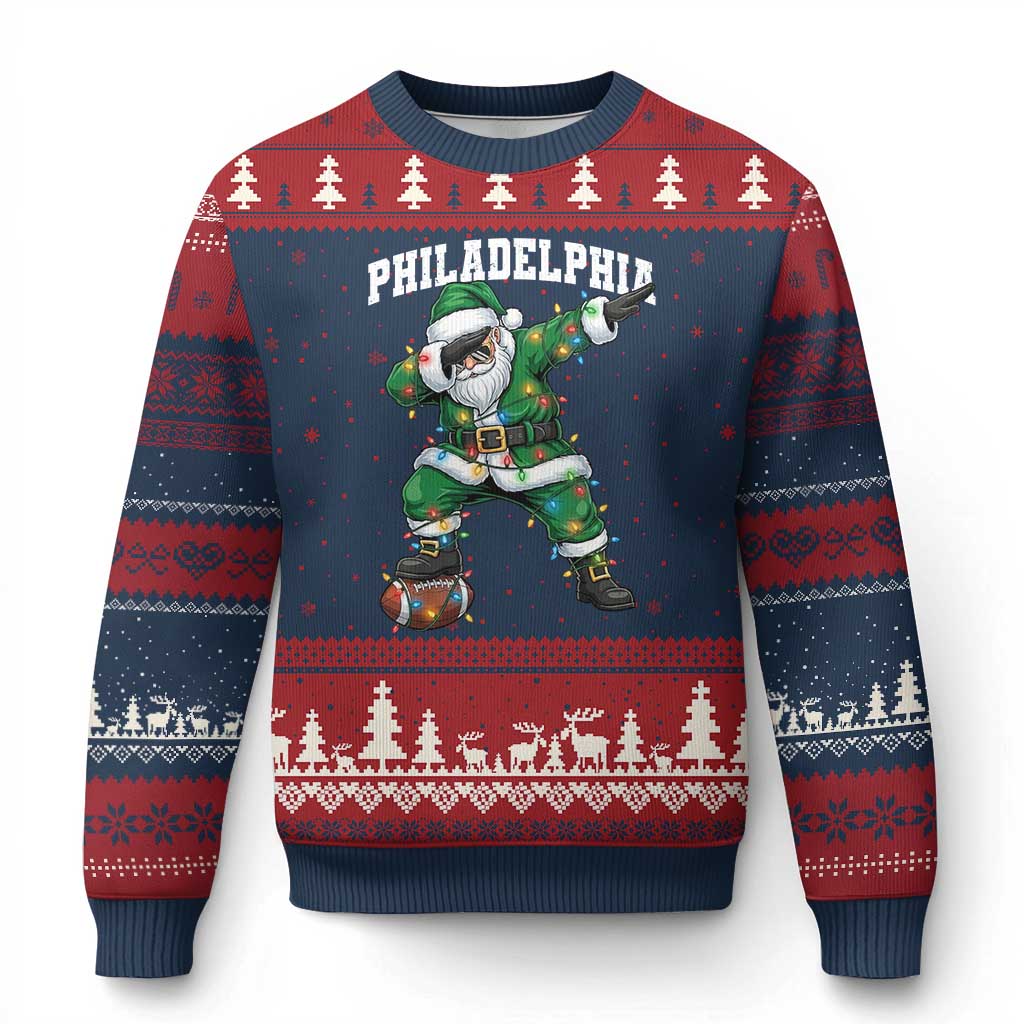 Christmas PFE Ugly Christmas Sweater Funny Dabbing Santa Football Lovers Game Day TS10 Navy Red Print Your Wear