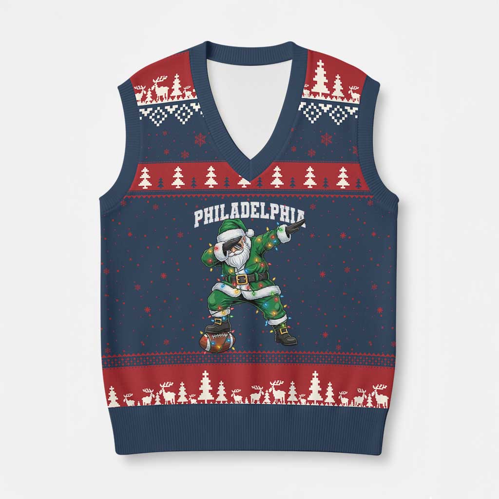 Christmas PFE V-Neck Knit Sweater Vest Funny Dabbing Santa Football Lovers Game Day TS10 Navy Red Print Your Wear
