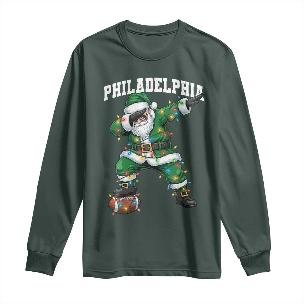 Christmas PFE Long Sleeve Shirt Funny Dabbing Santa Football Lovers Game Day TS10 Dark Forest Green Print Your Wear