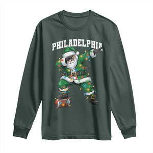 Christmas PFE Long Sleeve Shirt Funny Dabbing Santa Football Lovers Game Day TS10 Dark Forest Green Print Your Wear