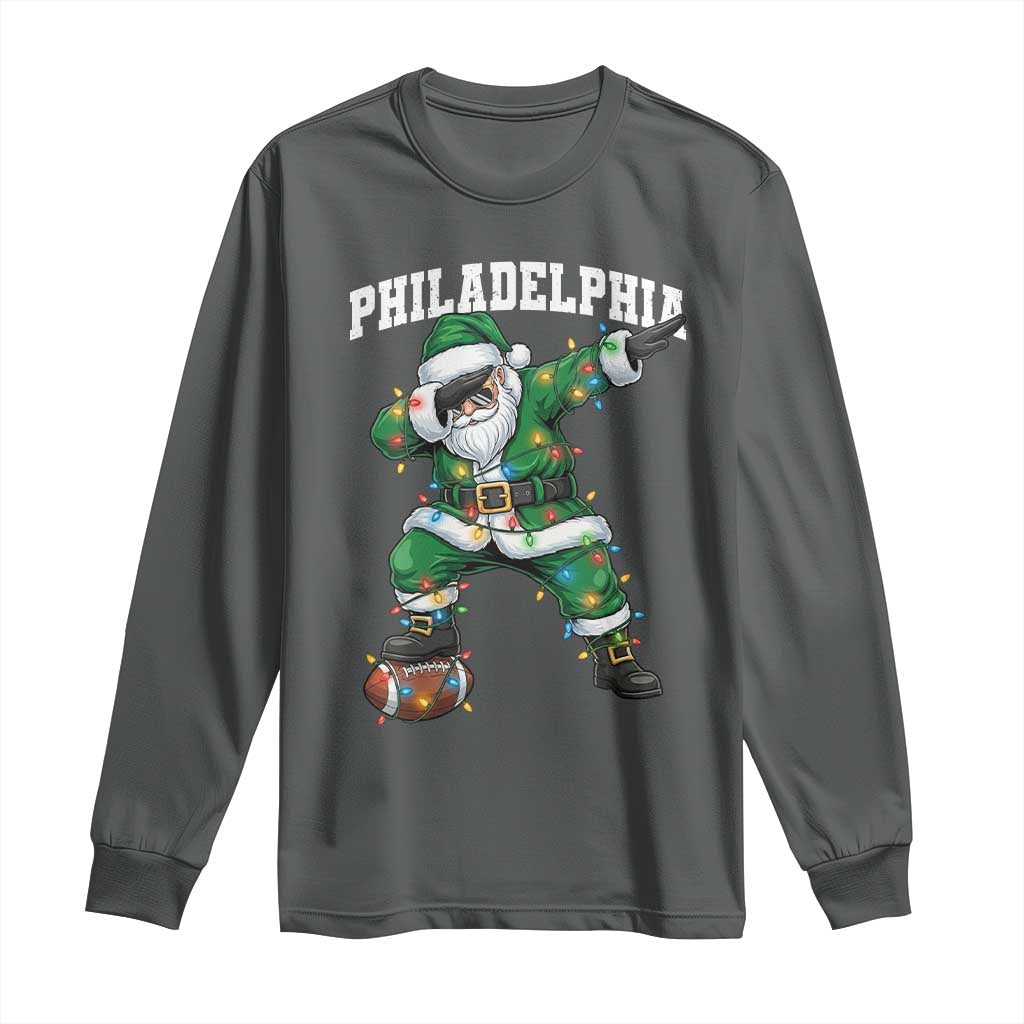 Christmas PFE Long Sleeve Shirt Funny Dabbing Santa Football Lovers Game Day TS10 Dark Heather Print Your Wear
