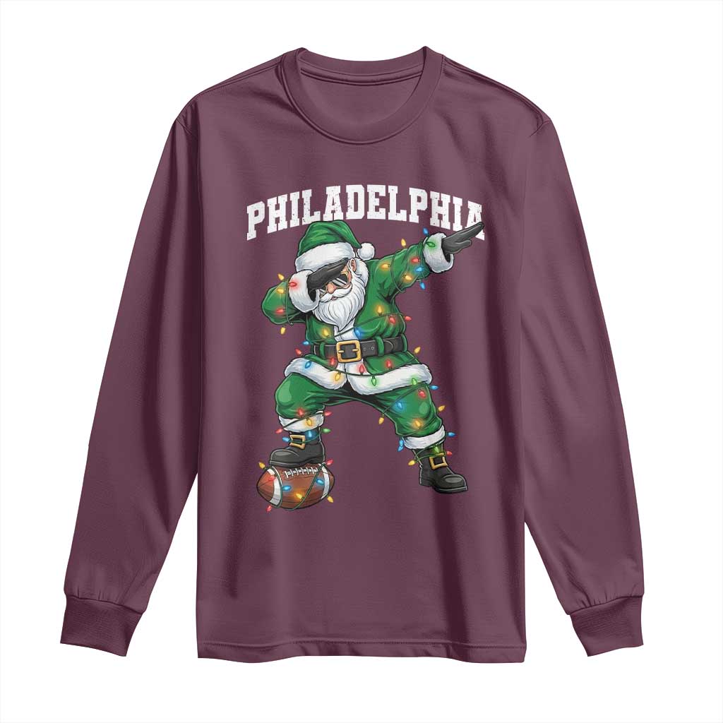 Christmas PFE Long Sleeve Shirt Funny Dabbing Santa Football Lovers Game Day TS10 Maroon Print Your Wear
