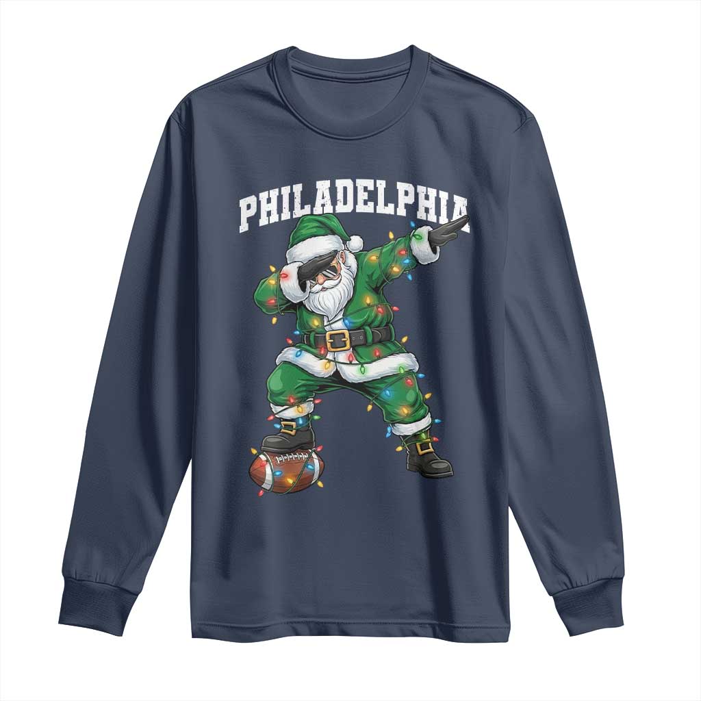 Christmas PFE Long Sleeve Shirt Funny Dabbing Santa Football Lovers Game Day TS10 Navy Print Your Wear