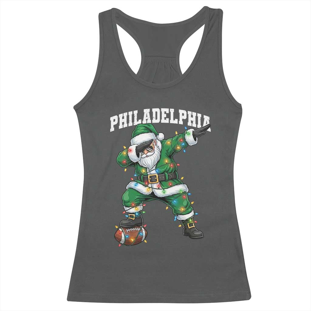 Christmas PFE Racerback Tank Top Funny Dabbing Santa Football Lovers Game Day TS10 Dark Heather Print Your Wear