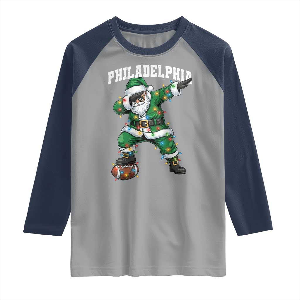 Christmas PFE Raglan Shirt Funny Dabbing Santa Football Lovers Game Day TS10 Sport Gray Navy Print Your Wear