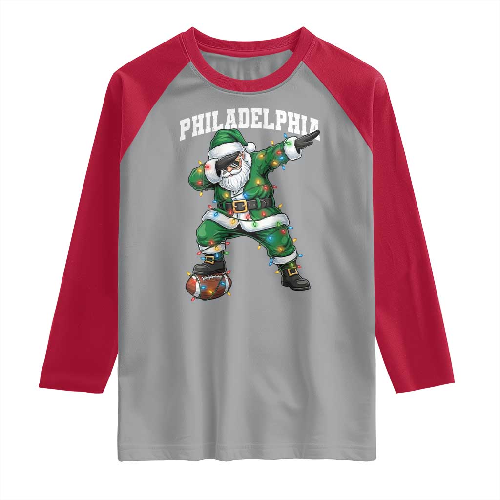 Christmas PFE Raglan Shirt Funny Dabbing Santa Football Lovers Game Day TS10 Sport Gray Red Print Your Wear