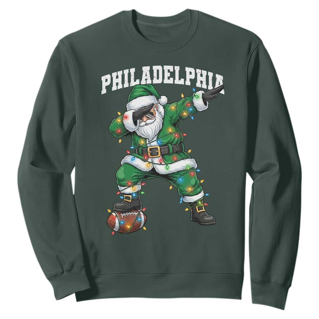 Philadelphia Christmas Sweatshirt Funny Dabbing Santa Football Lovers Game Day TS10 Dark Forest Green Print Your Wear