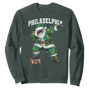 Philadelphia Christmas Sweatshirt Funny Dabbing Santa Football Lovers Game Day TS10 Dark Forest Green Print Your Wear