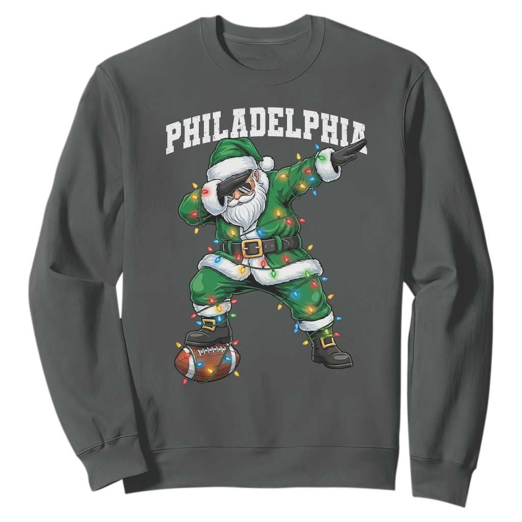 Philadelphia Christmas Sweatshirt Funny Dabbing Santa Football Lovers Game Day TS10 Dark Heather Print Your Wear