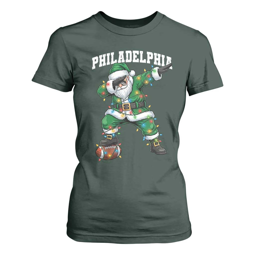 Christmas PFE T Shirt For Women Funny Dabbing Santa Football Lovers Game Day TS10 Dark Forest Green Print Your Wear
