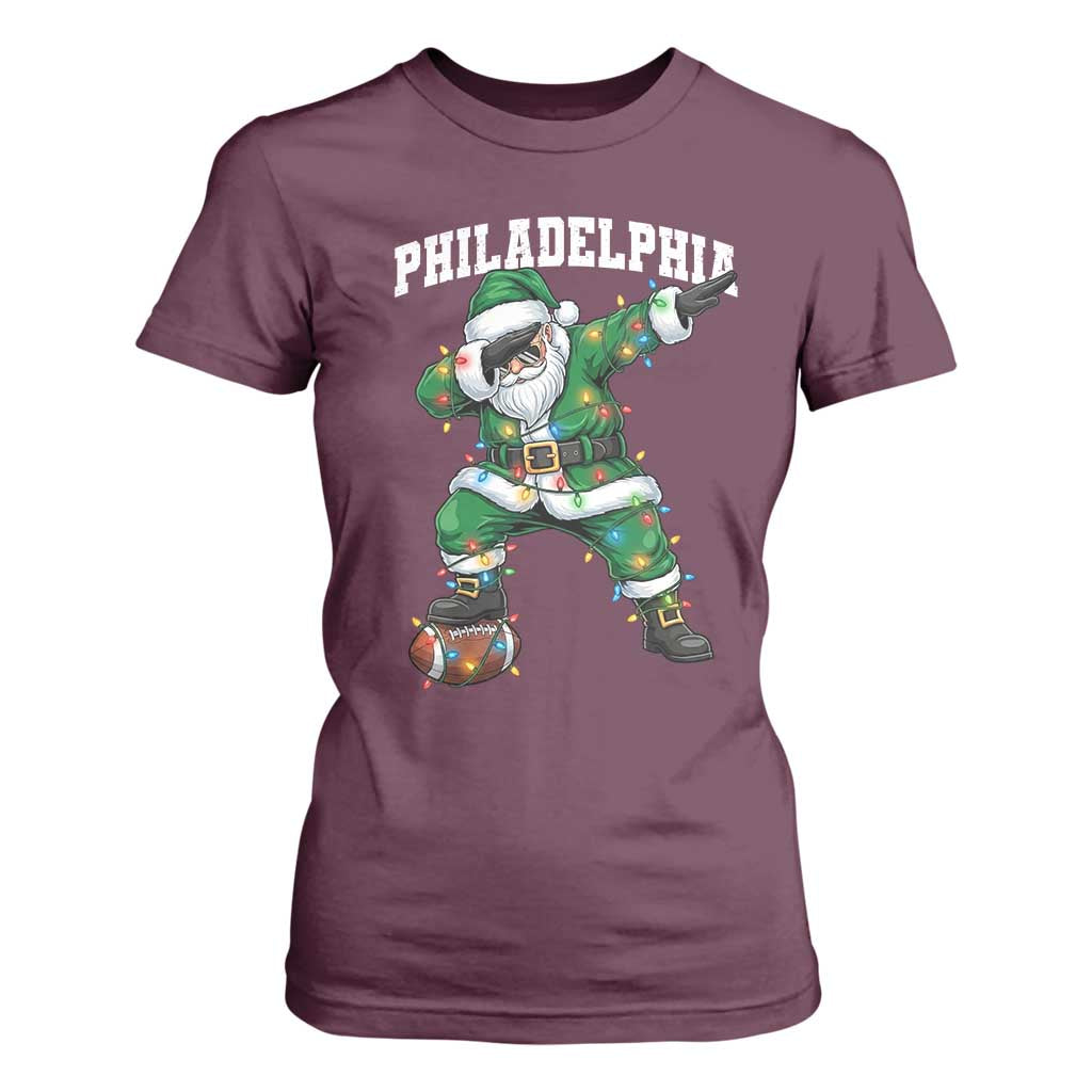 Christmas PFE T Shirt For Women Funny Dabbing Santa Football Lovers Game Day TS10 Maroon Print Your Wear