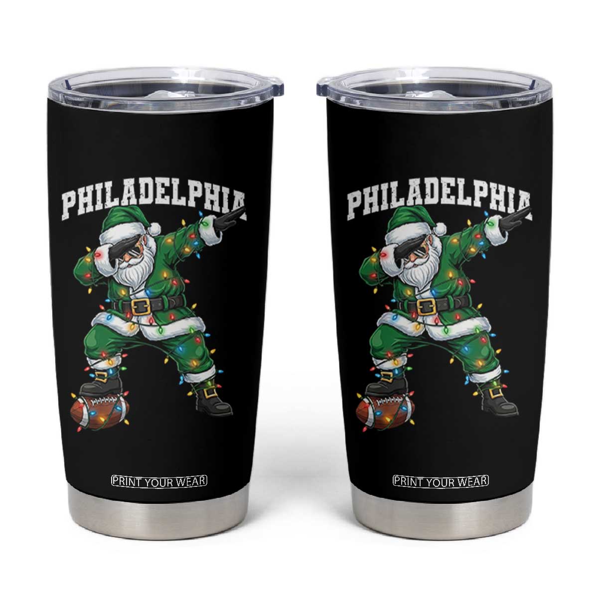 Philadelphia Christmas Tumbler Cup Funny Dabbing Santa Football Lovers Game Day TS10 Black Print Your Wear