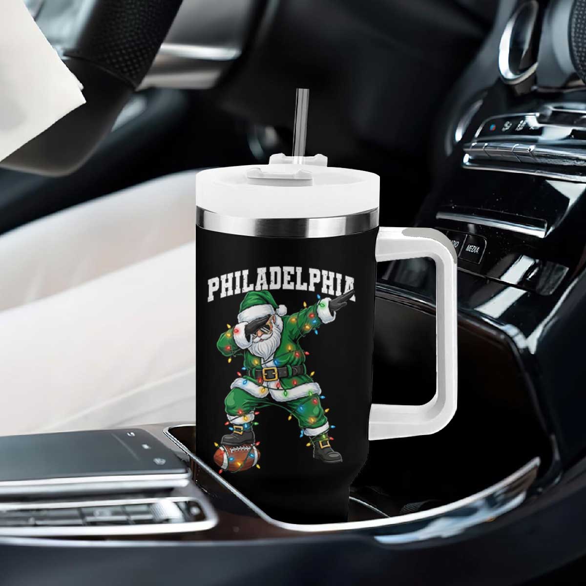 Christmas PFE Tumbler With Handle Funny Dabbing Santa Football Lovers Game Day TS10 Print Your Wear