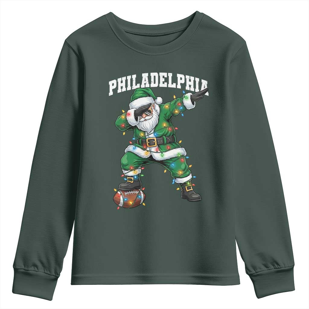 Christmas PFE Youth Sweatshirt Funny Dabbing Santa Football Lovers Game Day TS10 Dark Forest Green Print Your Wear