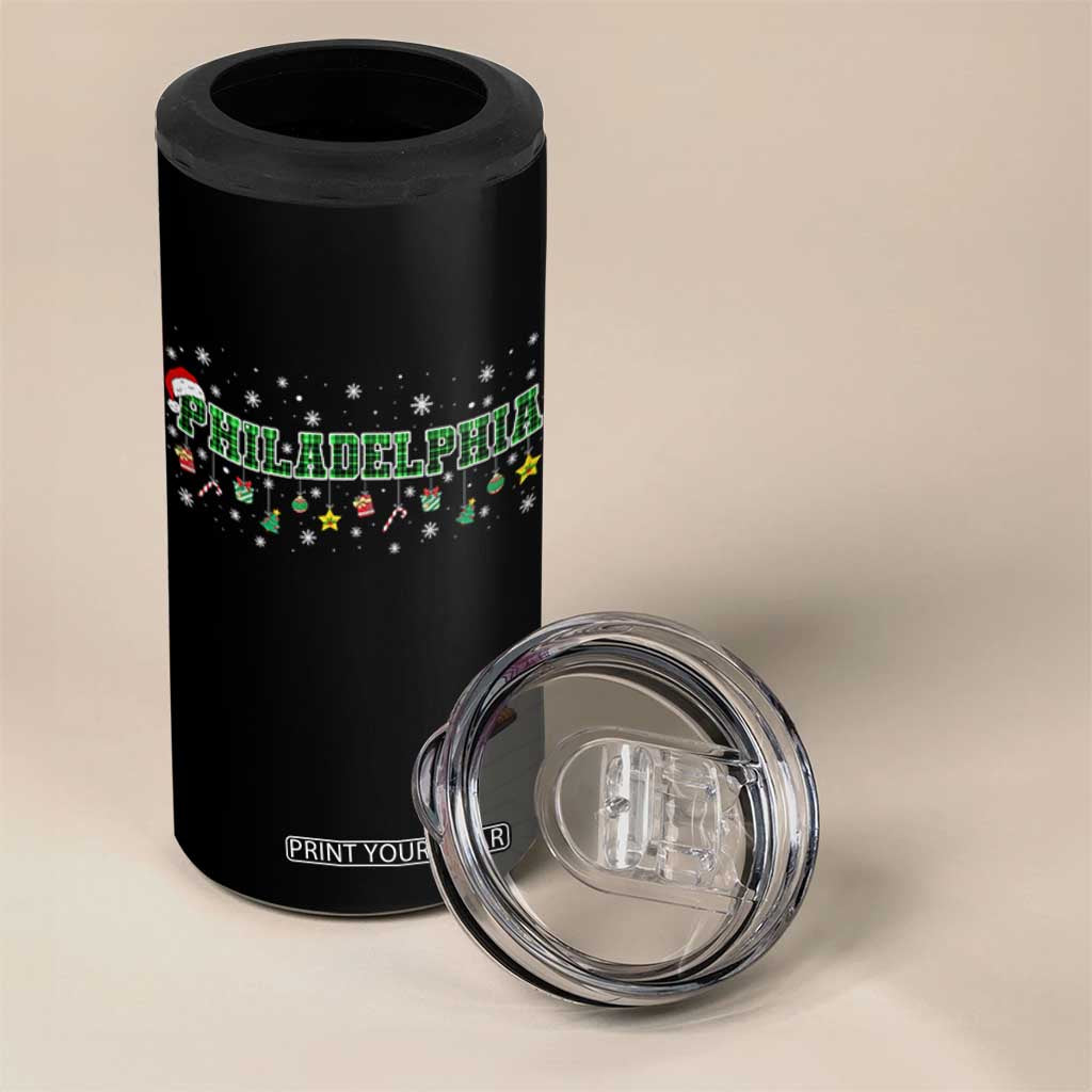 Christmas PFE 4 in 1 Can Cooler Tumbler Green Plaid Philly Fan Football Lovers Xmas Pajamas TS10 Print Your Wear