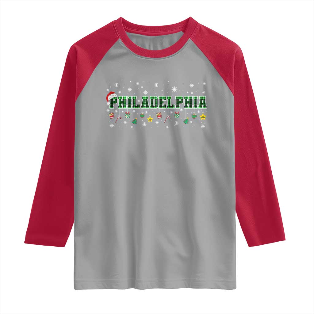 Christmas PFE Raglan Shirt Green Plaid Philly Fan Football Lovers Xmas Pajamas TS10 Sport Gray Red Print Your Wear