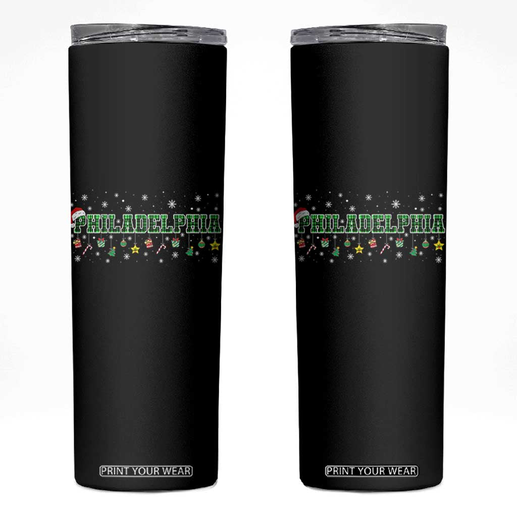 Christmas PFE Skinny Tumbler Green Plaid Philly Fan Football Lovers Xmas Pajamas TS10 Black Print Your Wear