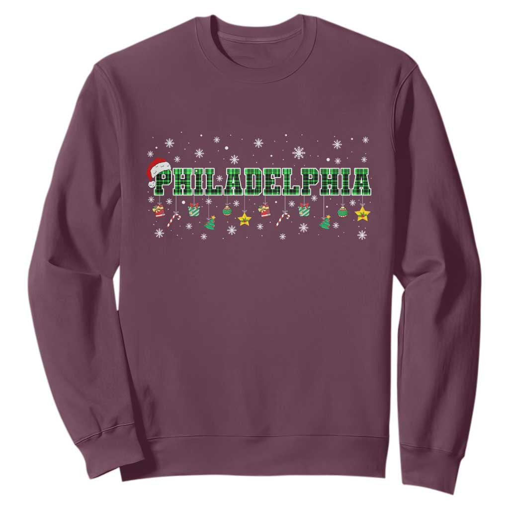 Philadelphia Christmas Sweatshirt Green Plaid Philly Fan Football Lovers Xmas Pajamas TS10 Maroon Print Your Wear