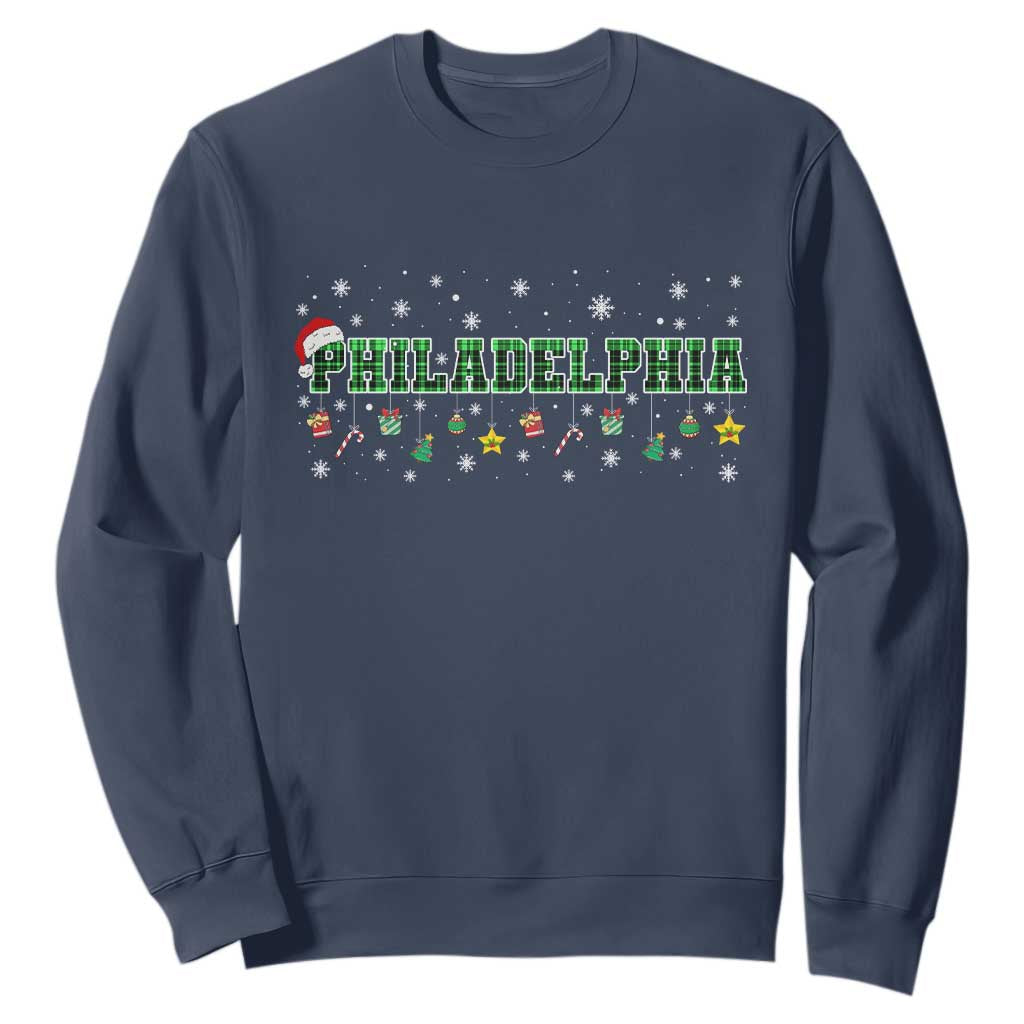 Philadelphia Christmas Sweatshirt Green Plaid Philly Fan Football Lovers Xmas Pajamas TS10 Navy Print Your Wear