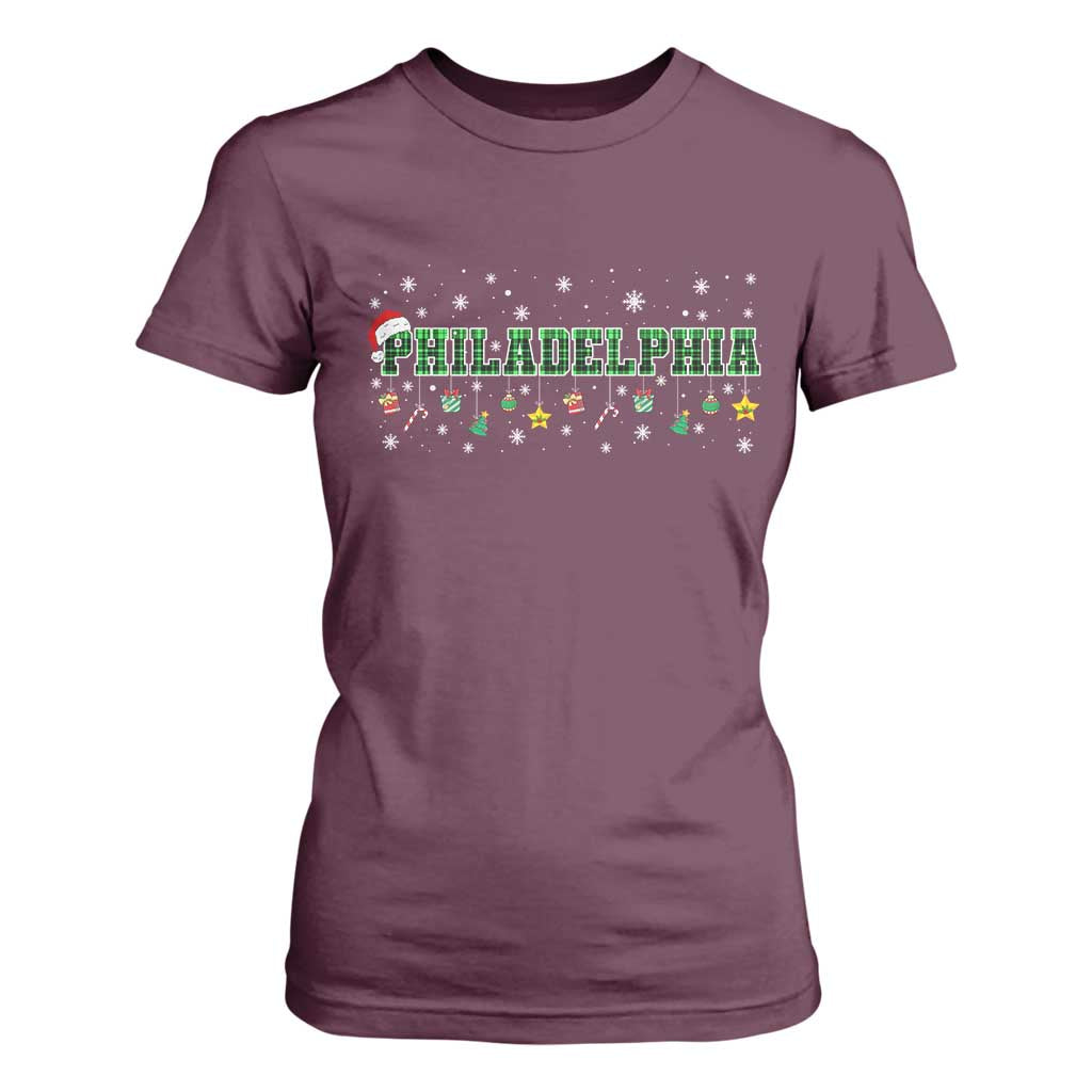 Christmas PFE T Shirt For Women Green Plaid Philly Fan Football Lovers Xmas Pajamas TS10 Maroon Print Your Wear