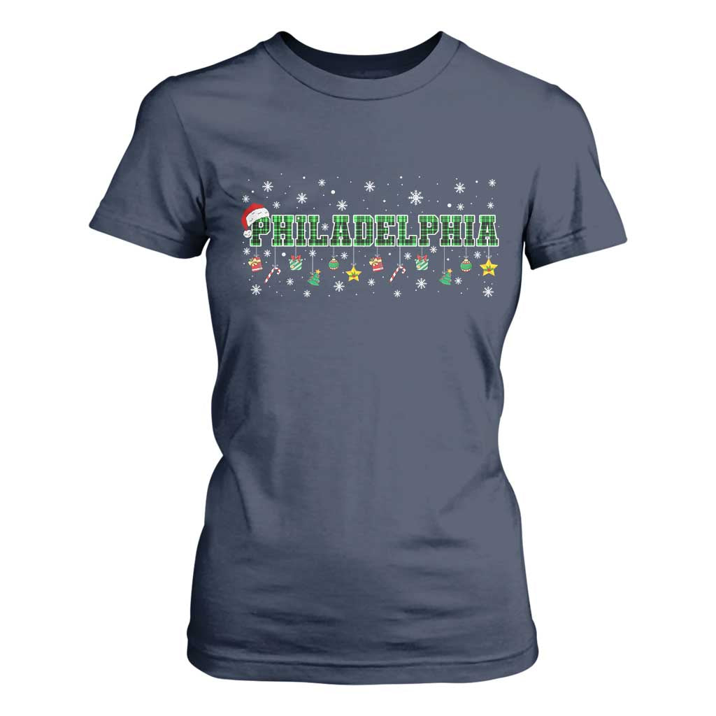 Christmas PFE T Shirt For Women Green Plaid Philly Fan Football Lovers Xmas Pajamas TS10 Navy Print Your Wear