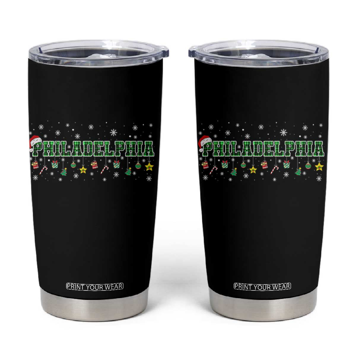 Christmas PFE Tumbler Cup Green Plaid Philly Fan Football Lovers Xmas Pajamas TS10 Black Print Your Wear