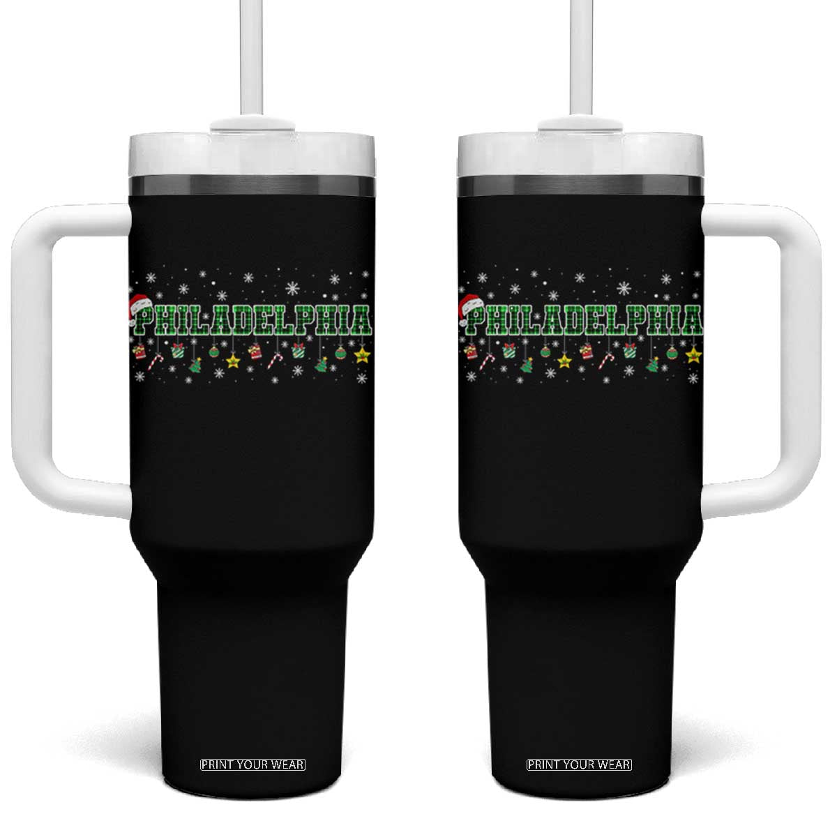 Christmas PFE Tumbler With Handle Green Plaid Philly Fan Football Lovers Xmas Pajamas TS10 One Size: 40 oz Black Print Your Wear