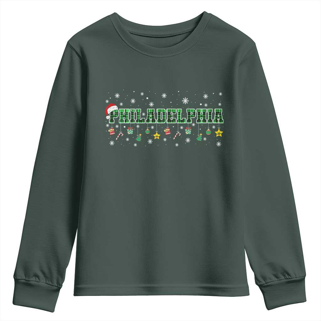 Christmas PFE Youth Sweatshirt Green Plaid Philly Fan Football Lovers Xmas Pajamas TS10 Dark Forest Green Print Your Wear
