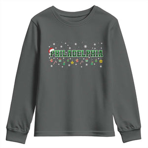 Christmas PFE Youth Sweatshirt Green Plaid Philly Fan Football Lovers Xmas Pajamas TS10 Dark Heather Print Your Wear