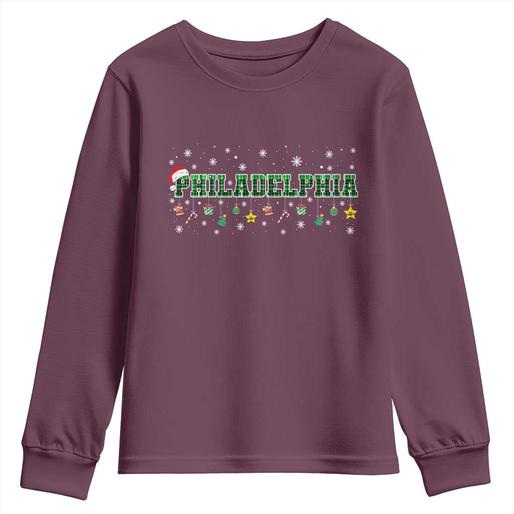 Christmas PFE Youth Sweatshirt Green Plaid Philly Fan Football Lovers Xmas Pajamas TS10 Maroon Print Your Wear