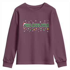 Christmas PFE Youth Sweatshirt Green Plaid Philly Fan Football Lovers Xmas Pajamas TS10 Maroon Print Your Wear