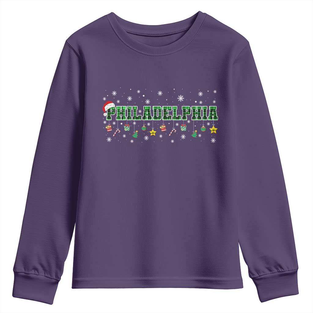 Christmas PFE Youth Sweatshirt Green Plaid Philly Fan Football Lovers Xmas Pajamas TS10 Purple Print Your Wear
