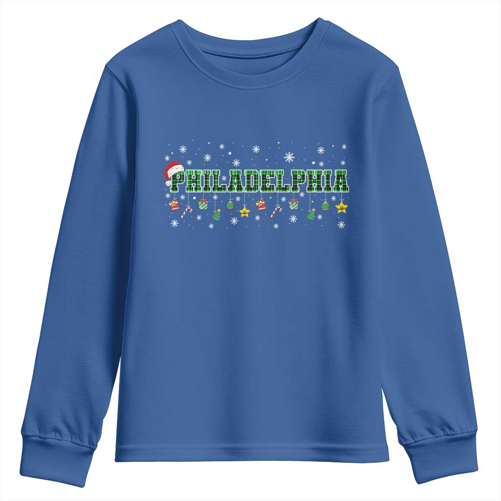 Christmas PFE Youth Sweatshirt Green Plaid Philly Fan Football Lovers Xmas Pajamas TS10 Royal Blue Print Your Wear