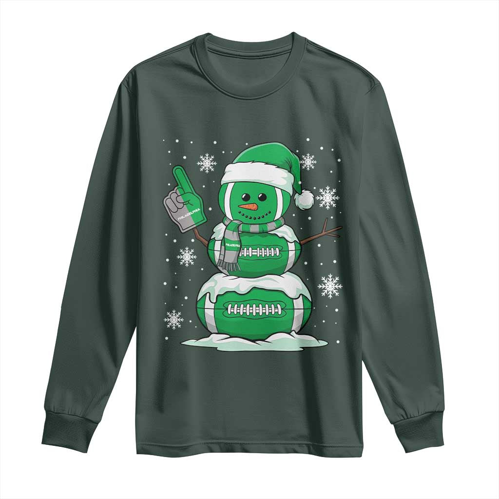 EF Christmas Snowman Long Sleeve Shirt Funny Philly Fan Vintage Football Lovers TS10 Dark Forest Green Print Your Wear