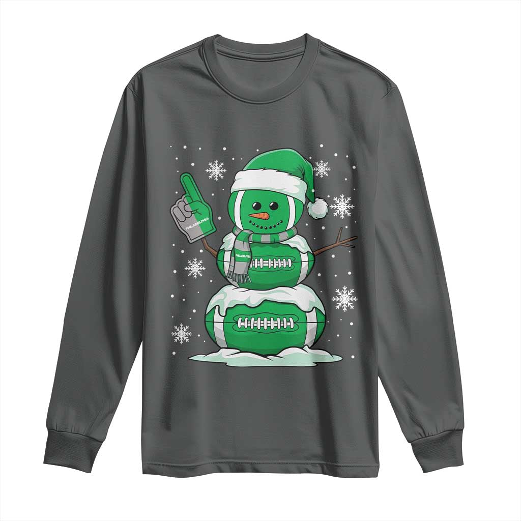 EF Christmas Snowman Long Sleeve Shirt Funny Philly Fan Vintage Football Lovers TS10 Dark Heather Print Your Wear
